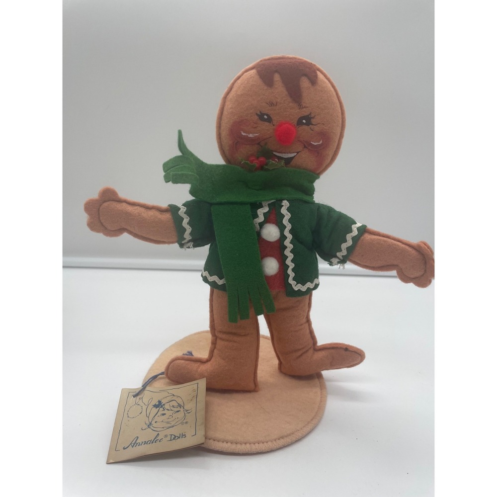 Annalee Mobilitee Gingerbread Man Doll 1994 Christmas Green Jacket 9 inch 7295
